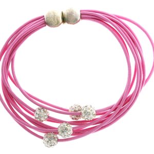 Elegant pink multi-strand bracelet with sparkling crystal charms.