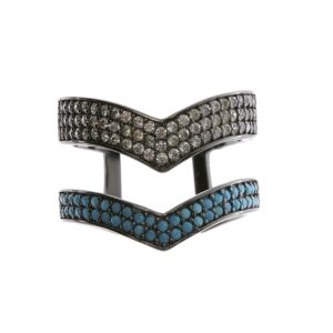 Two military chevrons, one silver and one blue, stacked.