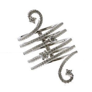 Elegant silver coil ring with embedded sparkling stones.