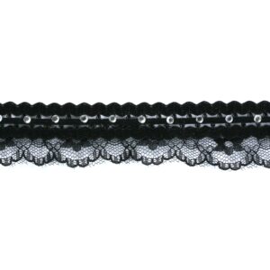 Black lace trim with intricate scalloped edges and floral patterns.