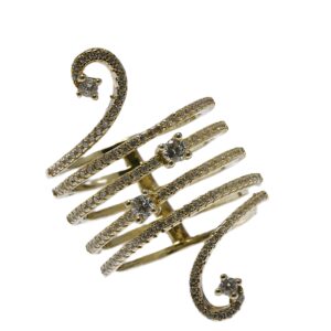 Antique gold bracelet with intricate spiral and floral designs.
