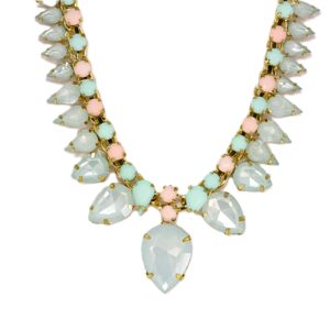 Elegant necklace with pastel gemstones and gold accents.