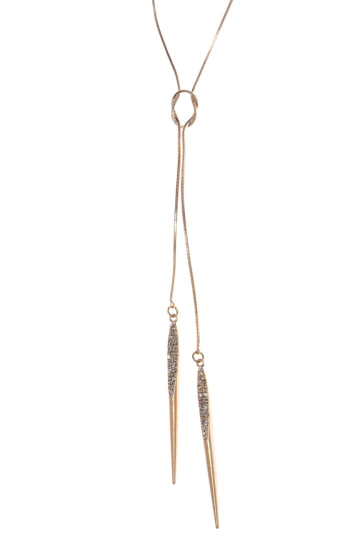 A stylish gold-tone necklace with delicate chain and pendant details.