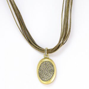 Elegant oval pendant necklace with a multi-strand cord.