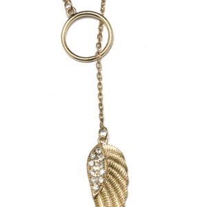 Gold keychain with a wing-shaped charm adorned with rhinestones.