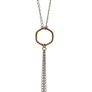 Elegant gold and silver pendant necklace with chain tassels.