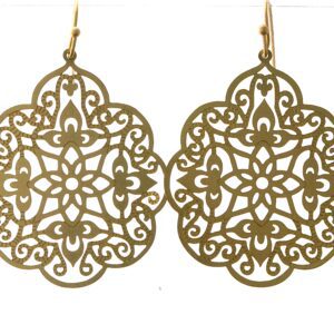 Intricately designed gold-tone filigree earrings with elegant patterns.