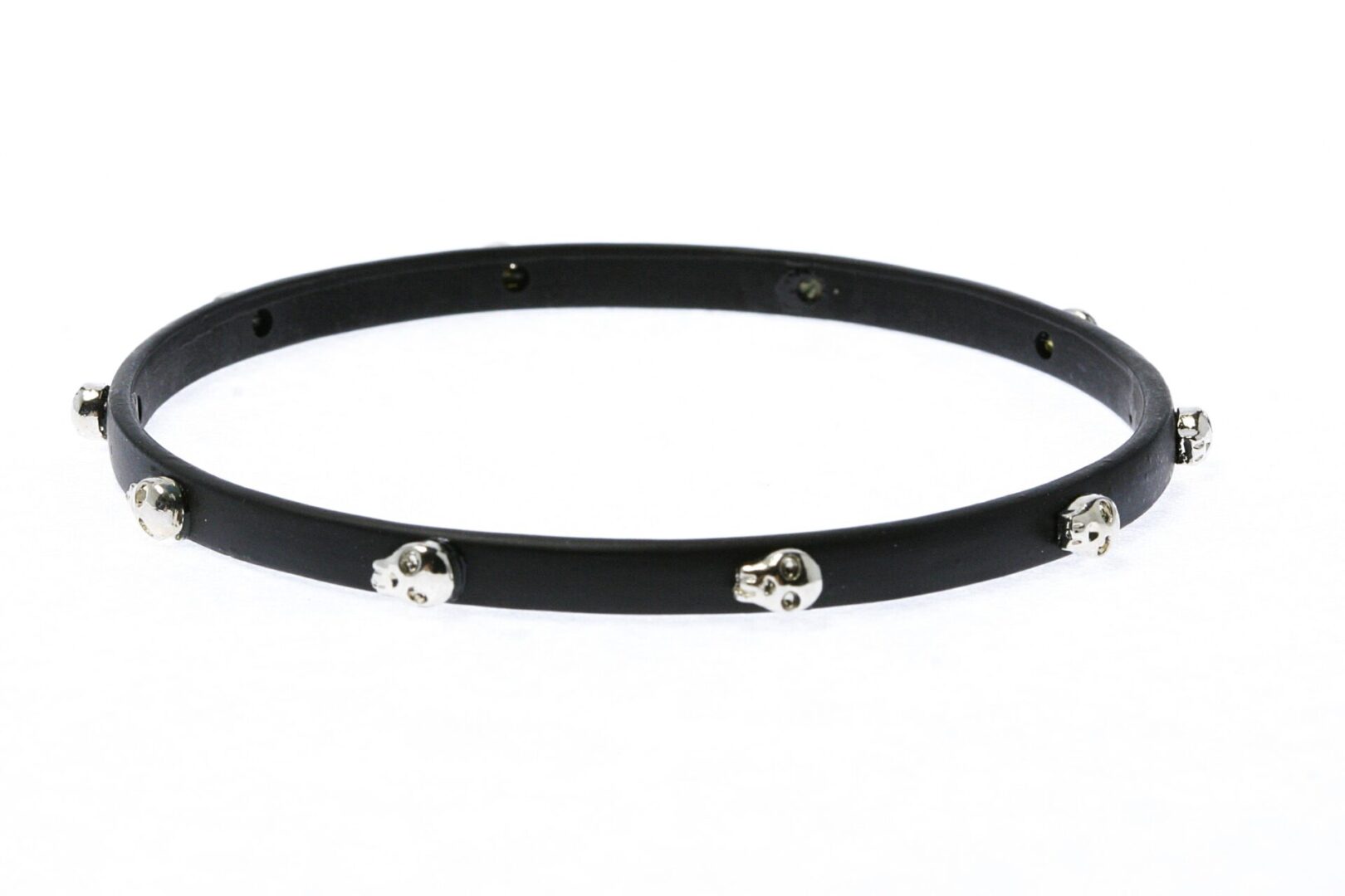 Black leather choker with silver skull studs.
