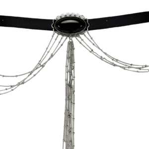 A tall amusement ride with suspended seats and chains.