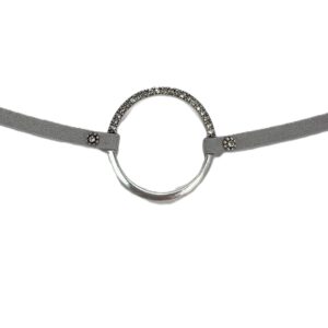 Minimalist metallic ring with attached leather straps.