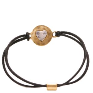 Elegant bracelet with a heart charm on a black cord.