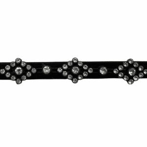 Black strap adorned with symmetrical silver studs and rhinestones.