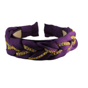 Purple braided headband with gold chain design.