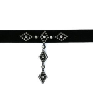 Black velvet choker with ornate silver and gem embellishments.